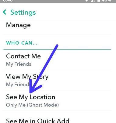Configuración de ubicación en Snapchat android