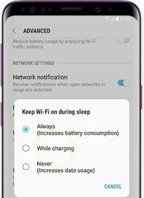 Cómo configurar WiFi mientras duerme Samsung Galaxy S9 y S9 Plus