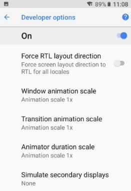 Cómo deshabilitar animaciones en Android Oreo 8.1