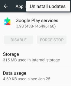 Desinstalar la actualización de Google Play Services