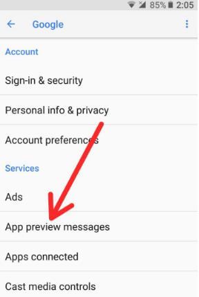 Cómo usar los mensajes de vista previa de la aplicación en Android Oreo 8