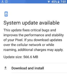 Actualización OTA de Android 8.1 Oreo para Google Pixel y Pixel XL