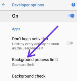 Cómo cambiar el límite del proceso en segundo plano en Android 8.1