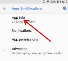 Toque la información de la aplicación en dispositivos Android 8.1 Oreo